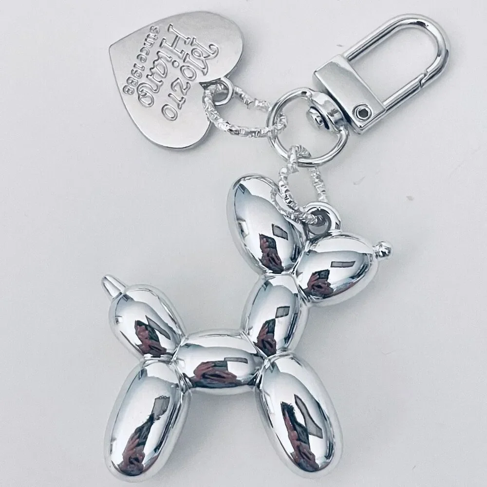 NWT Gorgeous Silver Metal Trendy Laser Balloon Art Dog Shiny Keychain Bag Charm